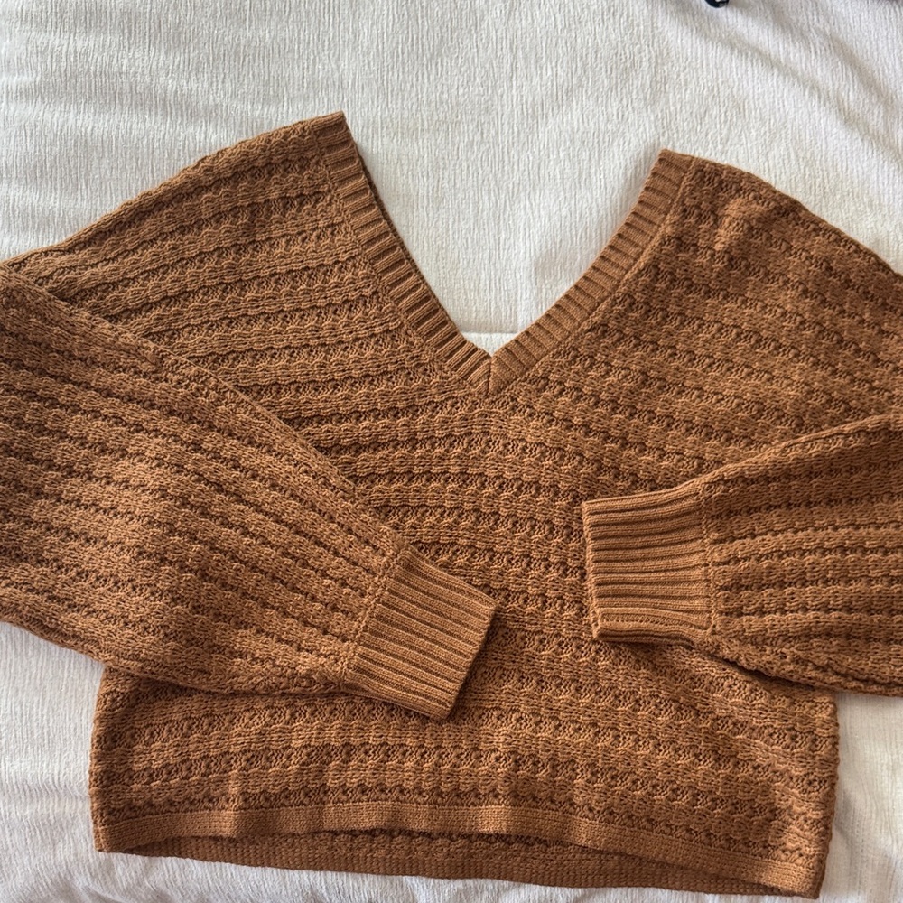 Pink Rose Warm Brown V-Neck Sweater